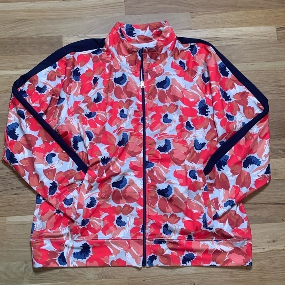 Aerie Zip-Up Floral Blue & Coral Athleisure Jacket Women’s XL